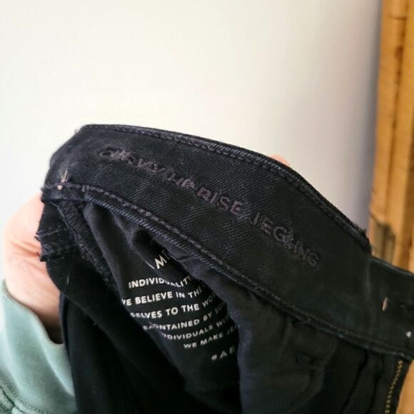 American Eagle Curvy Hi-Rise Jegging Black 14 Regular Distressed - Picture 5 of 7